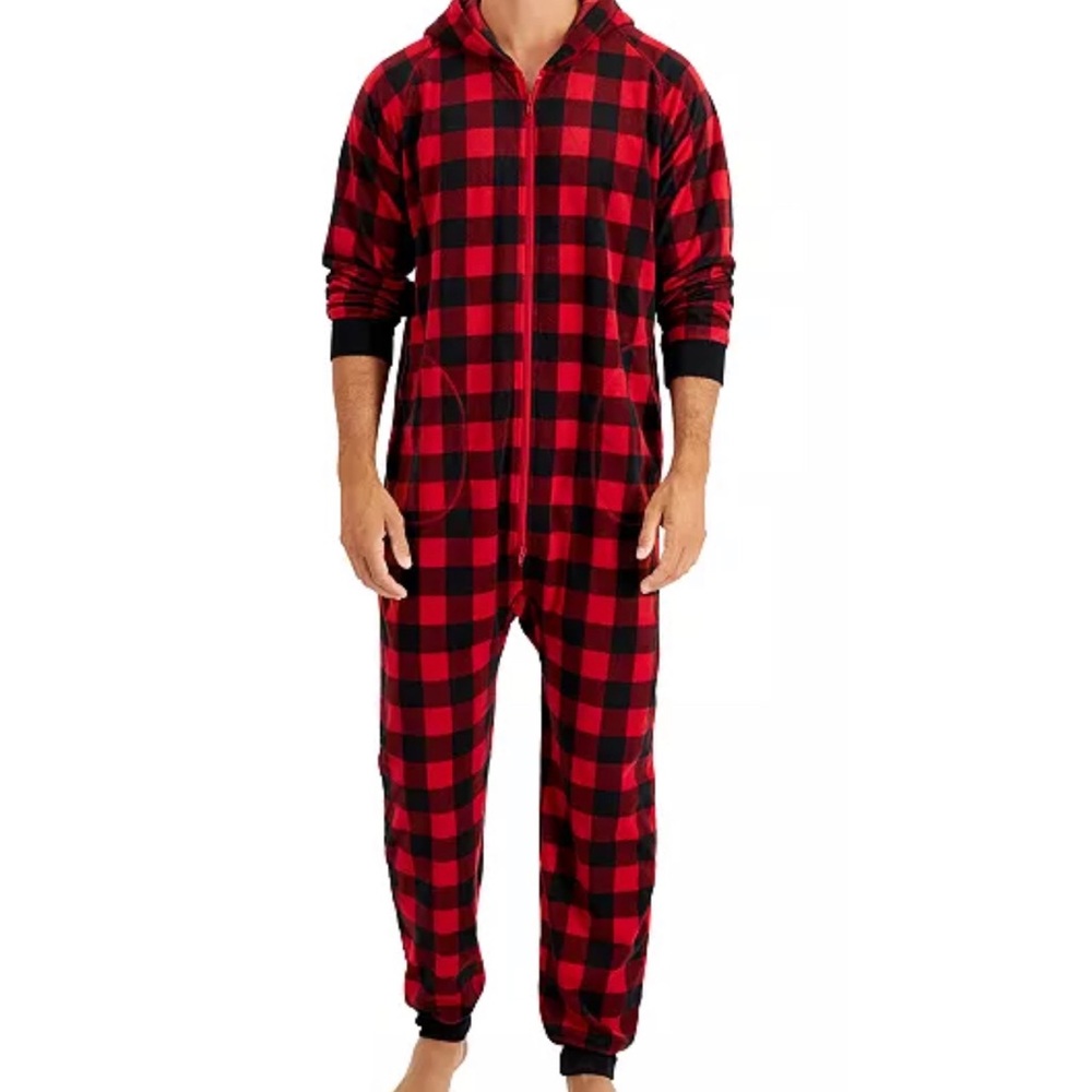 Men Red/Black Buffalo Print Onesie w/pockets and 2/way zipper ~ Size XLarge